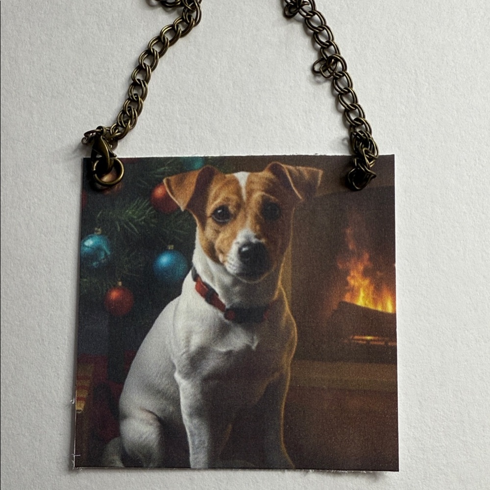Charming Christmas Holiday Dog Pendant Necklace - Brown and White